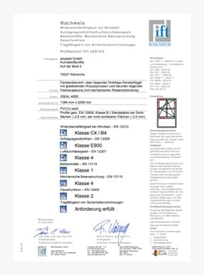 Certificato ITT 4Stars finestra con 1 ante