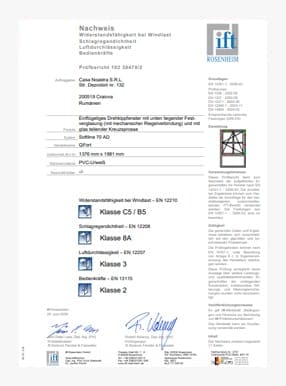 Certificato ITT 5Stars finestra con 1 ante